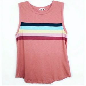 Sundry Pink Rainbow Stripe Tee